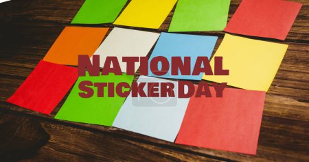 Photo for Image of national sticker day in red letters over multi coloured memo notes. national sticker day concept digitally generated image. - Royalty Free Image