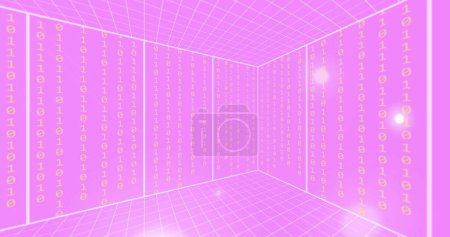 Téléchargez les photos : Image du modèle 3d rotatif de la pièce sur fond rose. Généré numériquement, hologramme, illustration, images, concept tridimensionnel et architecture. - en image libre de droit
