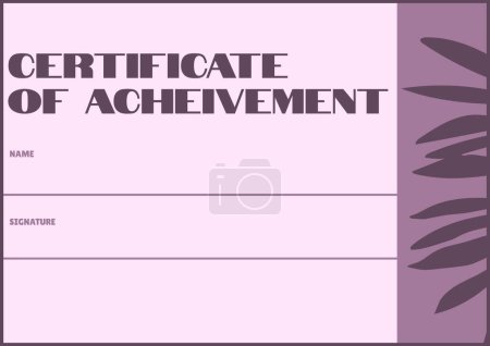 Photo for Certificate of achievement text, space for name and signature, with leaf shapes on purple background. Award and achievement certificate, digitally generated image. - Royalty Free Image