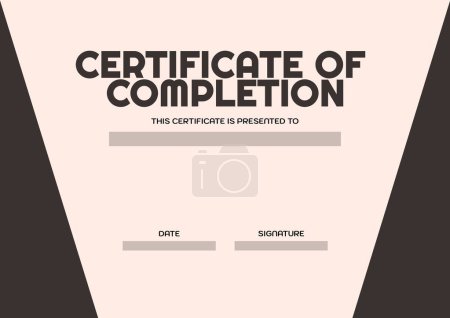 Photo for Certificate of completion text in black, holding space for name, date and signature on beige. Course completion and achievement certificate, digitally generated image. - Royalty Free Image