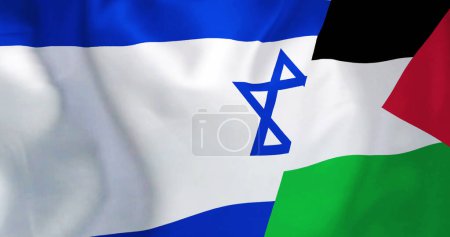 Téléchargez les photos : Image de drapeaux d'Israël et de palestine agitant. Palestine, Israël, drapeau national, conflit, Moyen-Orient concept image générée numériquement. - en image libre de droit