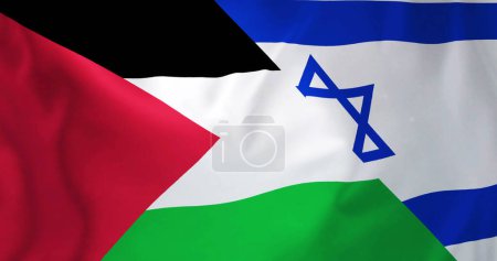 Foto de Imagen de banderas de Israel y Palestina ondeando. Palestina, Israel, bandera nacional, conflicto, concepto de Oriente Medio imagen generada digitalmente. - Imagen libre de derechos