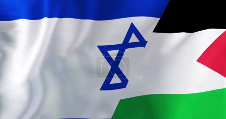 Téléchargez les photos : Image de drapeaux d'Israël et de palestine agitant. Palestine, Israël, drapeau national, conflit, Moyen-Orient concept image générée numériquement. - en image libre de droit