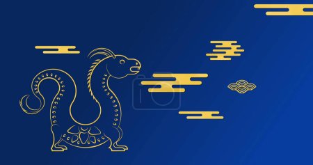 Foto de Imagen de símbolo de dragón y patrón chino sobre fondo azul. Año nuevo chino, tradición y concepto de celebración de imagen generada digitalmente. - Imagen libre de derechos