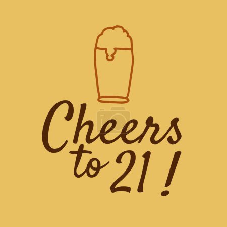 Téléchargez les photos : Composite de acclamations à 21 texte sur verre de bière sur fond jaune. 21 anniversaire, anniversaire, fête d'anniversaire et concept de célébration image générée numériquement. - en image libre de droit