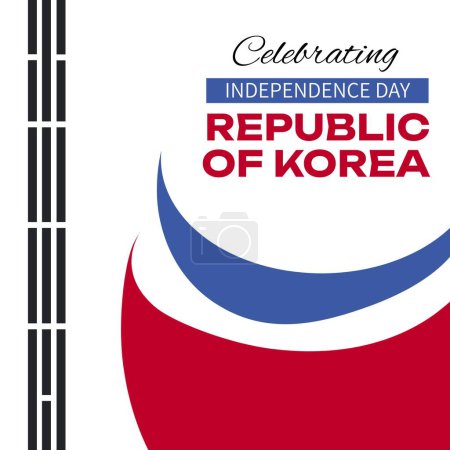 Téléchargez les photos : Jour de l'indépendance république de Corée texte sur blanc avec des éléments noirs, bleus et rouges du drapeau coréen. Célébration nationale anniversaire de l'indépendance coréenne. - en image libre de droit