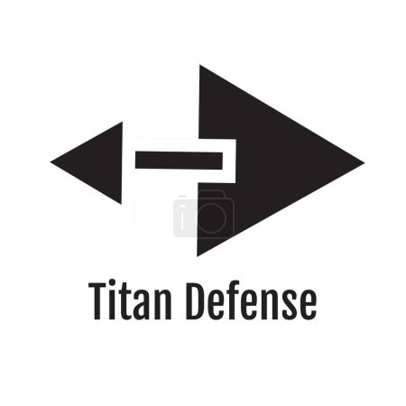 Photo for Titan defense text in black with black triangles and dash logo on white background. Strength, business, protection, logo and brand identity design, digitally generated image. - Royalty Free Image