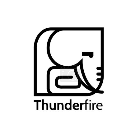 Photo for Thunder fire text in black with square elephant outline logo on white background. Strength, business, partnership, logo and brand identity design, digitally generated image. - Royalty Free Image