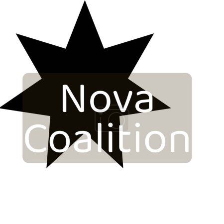 Téléchargez les photos : Texte Nova coalition en blanc sur étoile noire et logo rectangle gris sur fond blanc. Conception d'entreprise, de partenariat, de logo et d'identité de marque, image générée numériquement. - en image libre de droit