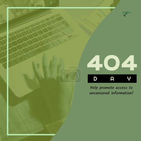 Foto de Composición de texto de 404 días sobre la mano de la mujer afroamericana usando el ordenador portátil. 404 día y concepto de censura imagen generada digitalmente. - Imagen libre de derechos