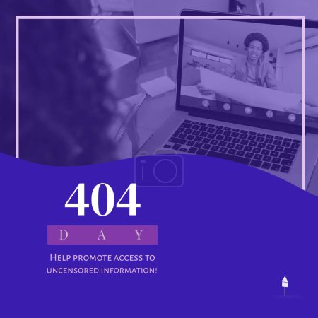 Téléchargez les photos : Composition d'un texte de 404 jours sur une femme afro-américaine utilisant un ordinateur portable. 404 jour et concept de censure image générée numériquement. - en image libre de droit