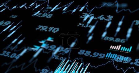 Photo for Image of financial data processing over black background. Global networks, business, finances, computing and data processing concept digitally generated image. - Royalty Free Image