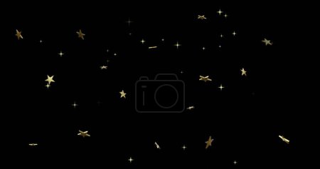 Foto de Estrellas de navidad doradas y luces centelleantes sobre fondo negro. Navidad, decoraciones, tradición y celebración de imagen generada digitalmente. - Imagen libre de derechos