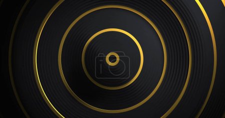 Foto de Los círculos concéntricos abstractos negros y dorados crean un fondo dinámico. El diseño sugiere lujo y sofisticación, a menudo utilizado en la marca de gama alta. - Imagen libre de derechos