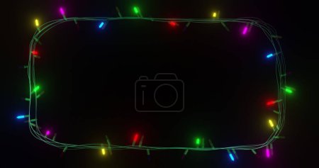Photo for Frame of coloured christmas string lights flashing on black background, copy space. Christmas, decorations, tradition and celebration digitally generated image. - Royalty Free Image