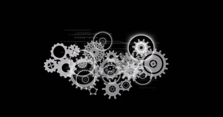 Photo for Image of cogs and data processing over black background. Global business, computing and digital interface concept digitally generated image. - Royalty Free Image