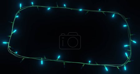 Photo for Frame of blue christmas string lights flashing on black background, copy space. Christmas, decorations, tradition and celebration digitally generated image. - Royalty Free Image