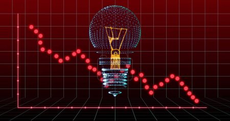 Photo for Image of light bulb, statistics and data processing. Global electricity, cloud computing, digital interface and data processing concept digitally generated image. - Royalty Free Image