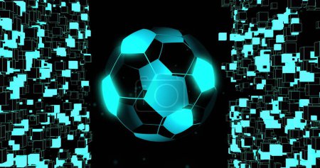 Photo for Image of football and network of connections on black background. Global networks, digital interface, computing and data processing concept digitally generated image. - Royalty Free Image