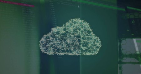 Photo for Image of cloud icons over data processing on dark background. Global connections, data processing and digital interface concept digitally generated image. - Royalty Free Image