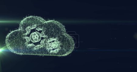 Photo for Image of cloud with cogs ai data processing over grid and dark background. Global artificial intelligence, digital interface, computing and data processing concept digitally generated image. - Royalty Free Image