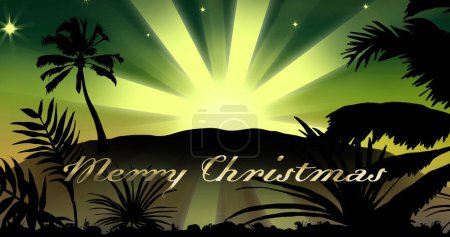 Photo for Image of merry christmas text over shooting star on green background. Christmas, tradition and celebration concept digitally generated image. - Royalty Free Image