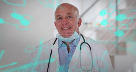 Photo for Image of data processing over senior caucasian male doctor - Royalty Free Image