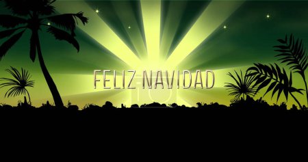 Photo for Image of feliz navidad text over shooting star on green background. Christmas, tradition and celebration concept digitally generated image. - Royalty Free Image