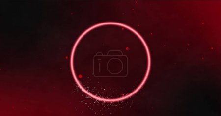Téléchargez les photos : Image du cercle néon sur l'espace numérique rouge et noir avec des points. Écran numérique, interface et concept technologique image générée numériquement. - en image libre de droit