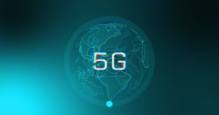 Photo for Image of 5g over globe, circle and digital screen. Global connections, communication, network, data and technology concept digitally generated image. - Royalty Free Image