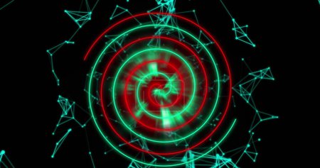 Photo for Image of neon circles over digital space with connections. Digital screen, interface and technology concept digitally generated image. - Royalty Free Image
