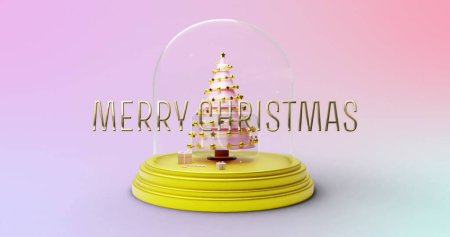 Foto de Imagen de alegre texto navideño sobre bola de nieve con árbol de navidad. Navidad, tradición y concepto de celebración imagen generada digitalmente. - Imagen libre de derechos