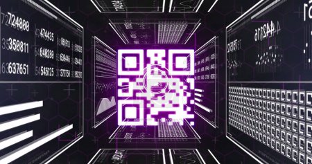 Photo for Image of data processing and qr code over black background. Social media and digital interface concept digitally generated image. - Royalty Free Image