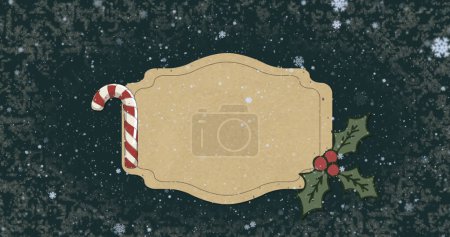 Imagen del letrero navideño con espacio para copiar, decoraciones y nieve cayendo sobre fondo verde. Navidad, invierno, festividad, tradición y concepto de celebración imagen generada digitalmente.