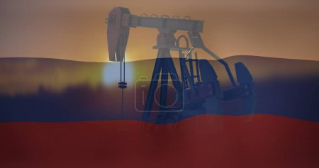 Photo for Image of pump jacks over flag of russia. Oil business, energy, transport, finance and economy concept digitally generated image. - Royalty Free Image