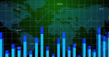 Ein digitaler Börsengraph zeigt globale Handelstrends an. Die leuchtenden Farben und Muster repräsentieren Finanzdatenanalyse und Marktverhalten.