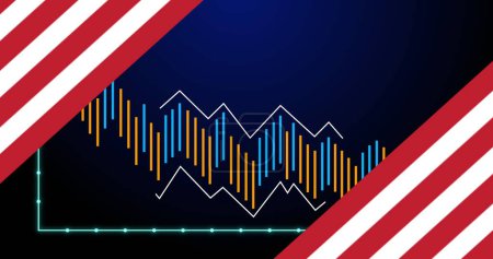 Photo for Image of graphs and flag of usa over navy background. Oil business, energy, transport, finance and economy concept digitally generated image. - Royalty Free Image