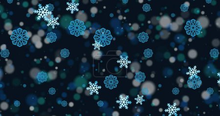 Téléchargez les photos : Image d'étoiles de Noël et de neige tombant sur fond bleu. Noël, hiver, fête, tradition et concept de célébration image générée numériquement. - en image libre de droit