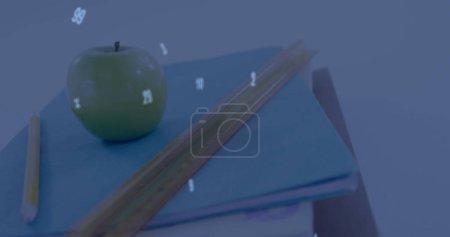 Photo for Image of numbers over school stuff. global science, technology and digital interface concept digitally generated image. - Royalty Free Image