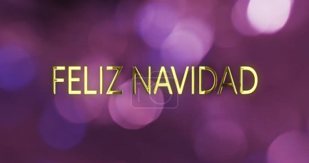 Photo for Image of feliz navidad text over purple spots of light background. Christmas, tradition and celebration concept digitally generated image. - Royalty Free Image