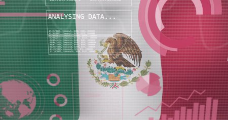 Photo for Image of statistics and data processing over waving flag of mexico. Business, communication, digital interface, finance and data processing concept digitally generated image. - Royalty Free Image