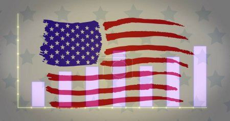 Image of graphs and flag of usa over stars on beige background. Oil business, energy, transport, finance and economy concept digitally generated image.