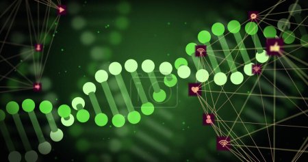 Foto de Las hebras digitales de ADN flotan en un espacio virtual, simbolizando la biotecnología. La imagen representa la intersección de la tecnología de la información y la investigación genética. - Imagen libre de derechos