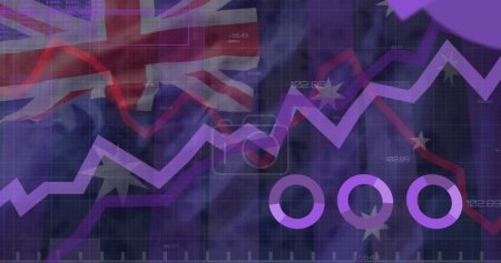 Photo for Image of statistics and data processing over waving flag of australia. Business, communication, digital interface, finance and data processing concept digitally generated image. - Royalty Free Image