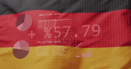 Photo for Image of statistics and data processing over waving flag of germany. Business, communication, digital interface, finance and data processing concept digitally generated image. - Royalty Free Image