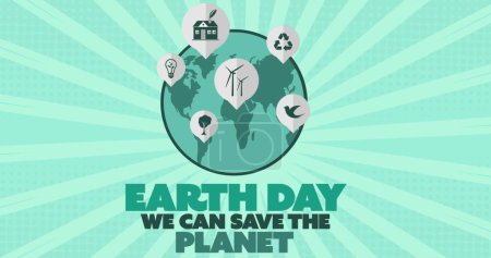 Téléchargez les photos : Image de globe sur fond vert et écriture du jour de la terre. environnement, durabilité, écologie, énergies renouvelables, réchauffement climatique et sensibilisation au changement climatique. - en image libre de droit