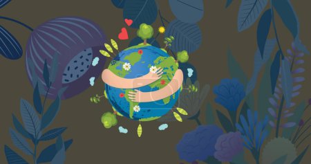 Foto de Imagen de manos abrazando globo con flores en el fondo. medio ambiente, sostenibilidad, ecología, energías renovables, calentamiento global y concienciación sobre el cambio climático. - Imagen libre de derechos