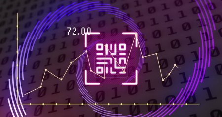 Téléchargez les photos : Image of graphs and qr code over binary code. Global network, connections, communication, data processing, finance and technology concept digitally generated image. - en image libre de droit