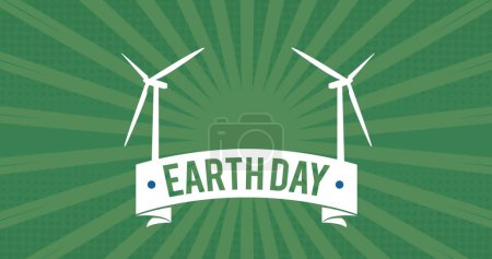 Photo for Image of earth day and wind turbines on moving green background. environment, sustainability, ecology, renewable energy, global warming and climate change awareness. - Royalty Free Image