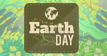 Image of earth day over jungle background. environment, sustainability, ecology, renewable energy, global warming and climate change awareness.
